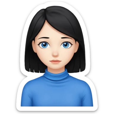 Girl with black hair thats about shoulder lenght with blue eyes covering their neck sticker