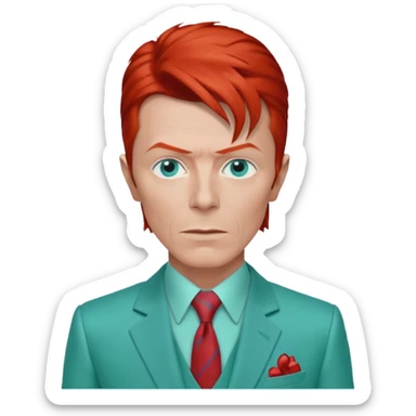 David Bowie with Blue  eyes, red hair, seafoam green suit sticker