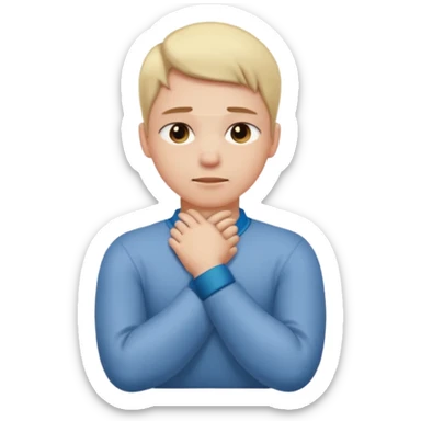 person with arms crossed holding their neck looking down emoji sticker