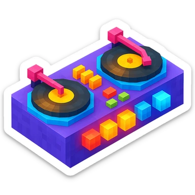 DJ turntables with glowing buttons and a retro vibe sticker