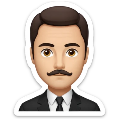 John Saxon with dark brown hair and short mustache, black suit, light tan skin sticker