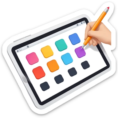 digital screen showing a basic logo being edited, with vector handles and a color palette sticker