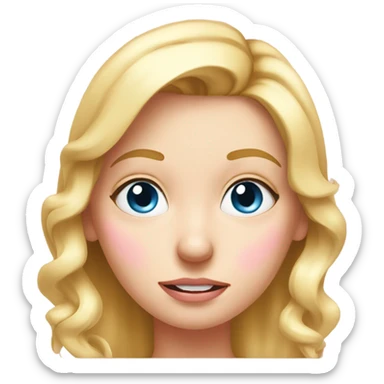blue eyed blonde woman with fever taking temperature in ear , pink realistic sticker