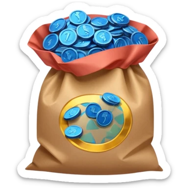 brown bag of blue coins sticker