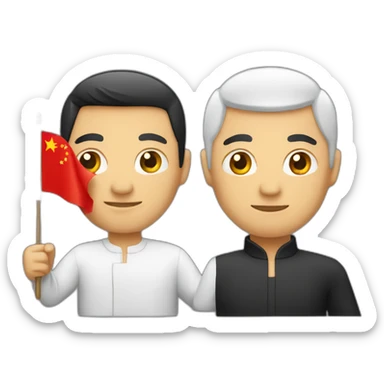 man holding Indonesian flag and Chinese flag sticker