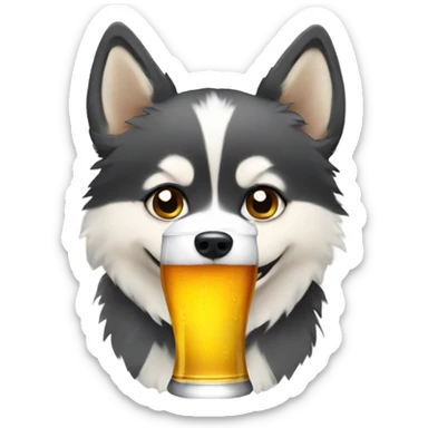 Pomsky drinking a beer sticker