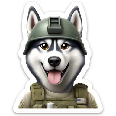 Husky wearing an army helmet smoking a pre roll sticker