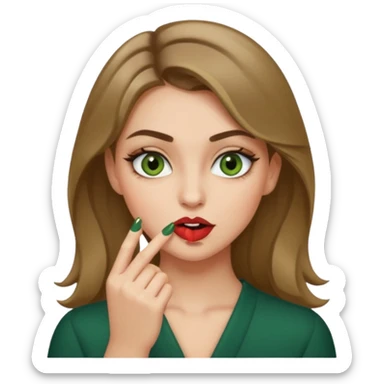 Ragazza bionda scuro con gli occhi marroni/verdi,truccata con un unghia fra i denti sticker