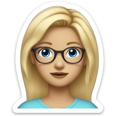 young girl, wedge blonde hair, glasses, blue eyes sticker