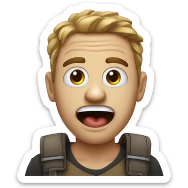 Emoji qui pleure avec une main sur la bouche et une autre main qui point la tête  sticker