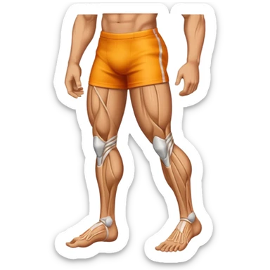 Emoji-style illustration of a single muscular and defined human leg, showing visible muscle lines and a strong, shredded look. Isolated from the body. Smooth, clean vector emoji style, bright flat colors, bold outlines, minimal shading, rounded shapes, high-resolution emoji aesthetic. sticker