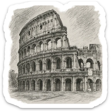 the Roman Coliseum, hand-drawn sketch style sticker