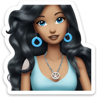 Barbie long black hair blue eyes giving a peace sign sticker
