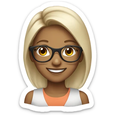 girl with glasses and smile with bunny tail hair sticker