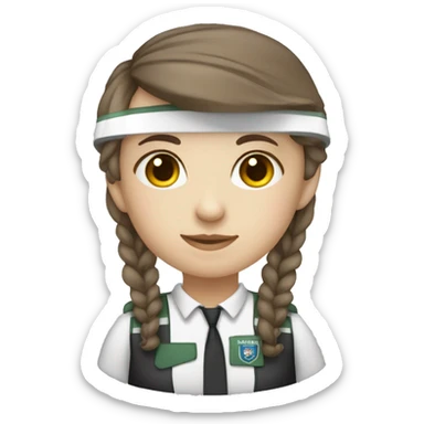 una chica con uniforme de trabajo y len sticker