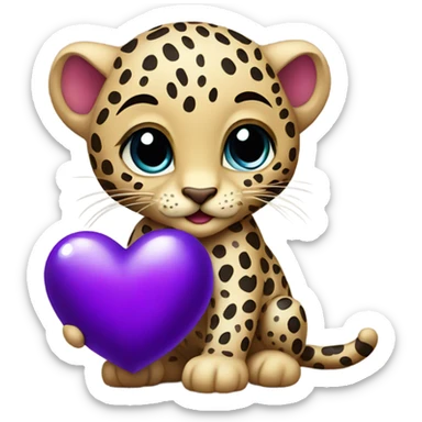 Baby leopard holding a purple heart  sticker