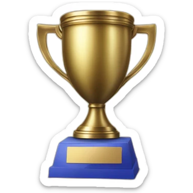 royal big empty Christian trophy for the winner with a cross on royal background  with number 1 sticker