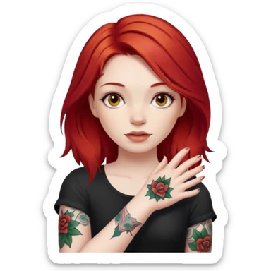 Red hair girl with hand tattoo sticker