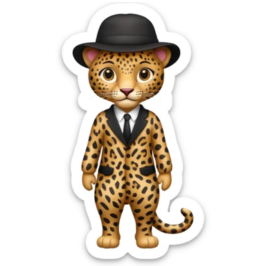 full body leopard in a black hat sticker