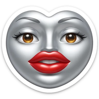 A seductive pair of slightly parted lips emoji made of liquid silver chrome, smooth glossy metallic surface, soft sensual curves, subtle reflections, luxury sexy aesthetic, minimal iOS emoji style, centered composition, clean white background, soft studio lighting, no text sticker