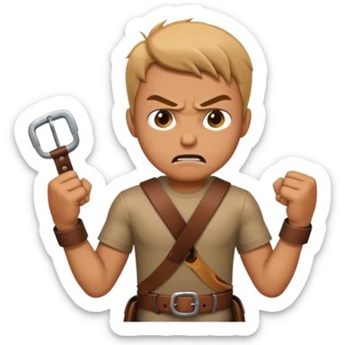 A man angry slanging a belt to someone’s behind sticker