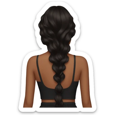 the back side of a brown women, with black hair, wavy long hair, no crop top sticker