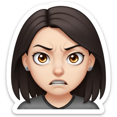 angry girl, dark brown shoulder-length hair, grey eyes, nose and ear piercings sticker