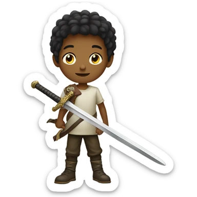 young boy with sword indoors sticker