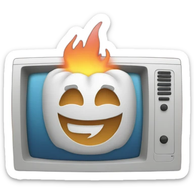 Computer with fire behind sticker