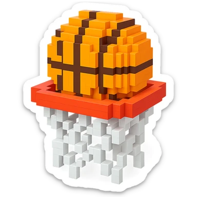 Voxel-style basketball in a net, variation 5 sticker