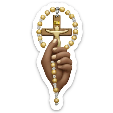 White praying hands holding the holy beaded rosary sticker