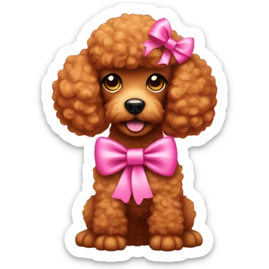 Red poodle wearing a pink bow sticker