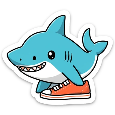 a shark with shoes ￼ sticker