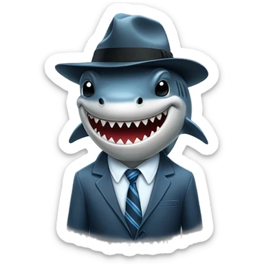 sad, crying shark in fedora with a tie sticker
