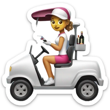 Girl driving golf cart with a wine in hand and a small zip lock bag sticker