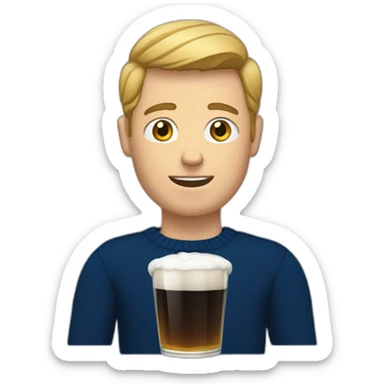 a white guy with a dark blue sweater and a white cast on his left hand and a beer in his other hand sticker