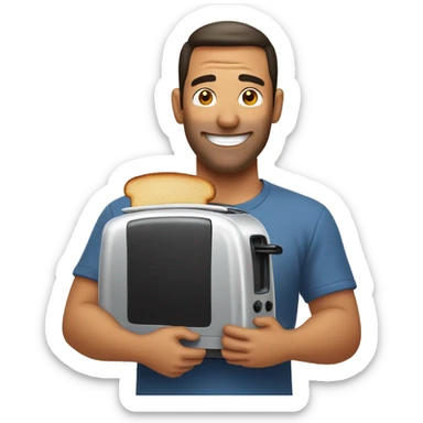 man hugging a toaster sticker