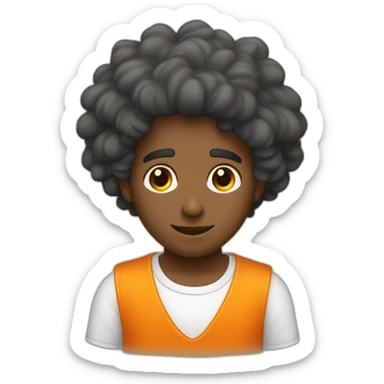 Chico de pelo blando con camiseta naranja y tacapocas enojado sticker