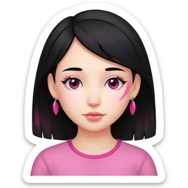 girl with black hair and pink streak by ear sticker