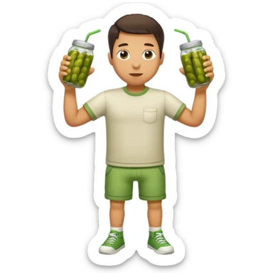 human drinking pickles whole body with three legs and four arms sticker