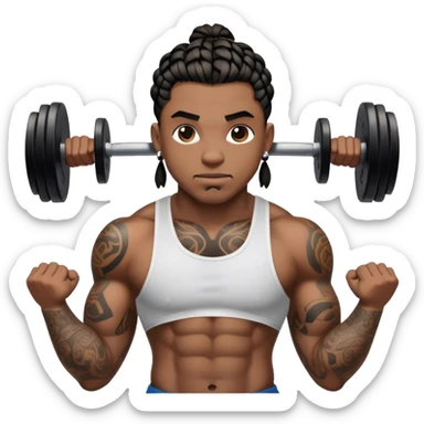 Buff black man with short braids and tattoos lifting weights sticker
