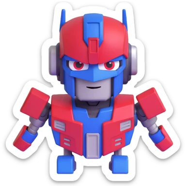 Optimus Prime as a robot emoji, blue and red color scheme, metallic details, heroic expression sticker