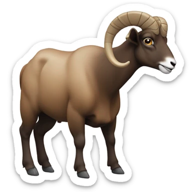 Brown Ram Generally depicted in full profile on all fours facing left with a thick sticker
