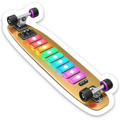 A longboard DJ mixer with faders, EQ knobs, and colorful LEDs.
 sticker