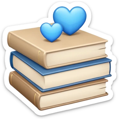 a beige stack of books with one blue heart on the left side sticker