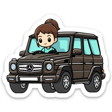 Karen driving a small black Mercedes Benz SUV ￼ sticker