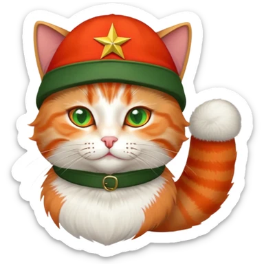 cat wearing soviet ushanka hat with red star and hammer and sickle symbol sticker