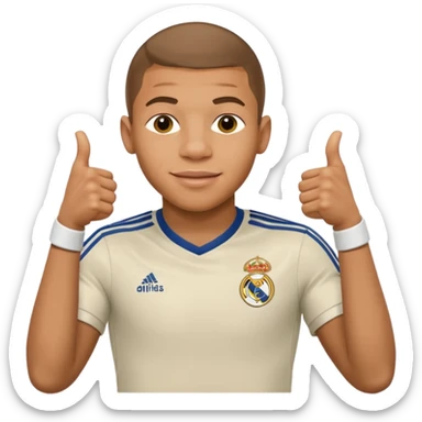 Mbappe hands crossed and thumbs up celebration for Real Madrid sticker