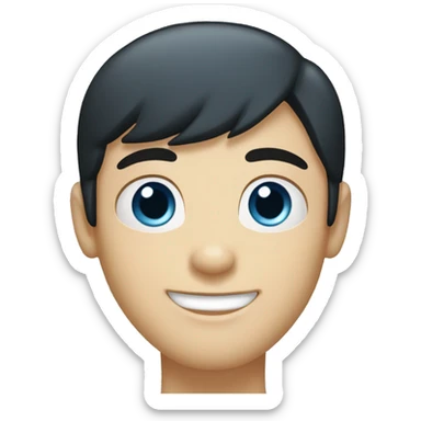 Man, blue eyes, straight black hair, bright blue eyes, white skin, caucasian, smiling, happy sticker