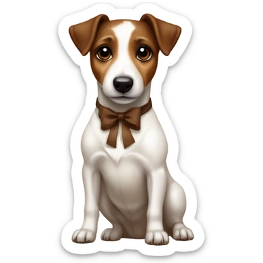 Jack russell terrier with dark brown Stains sitting with a beige bow on his neck sticker